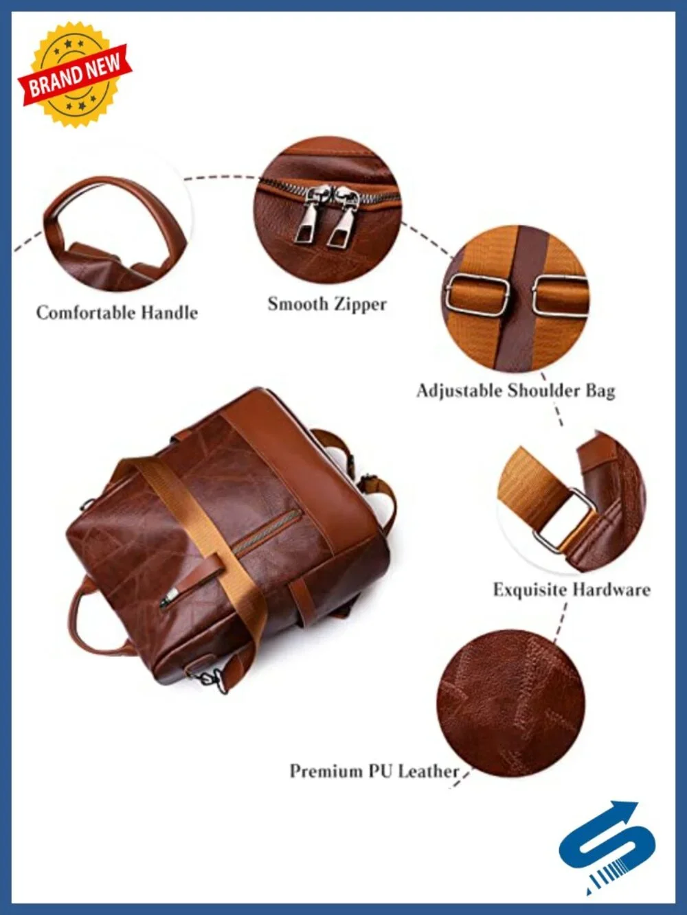 Anti-Theft Waterproof PU Leather Daypack for Travel Work Leisure